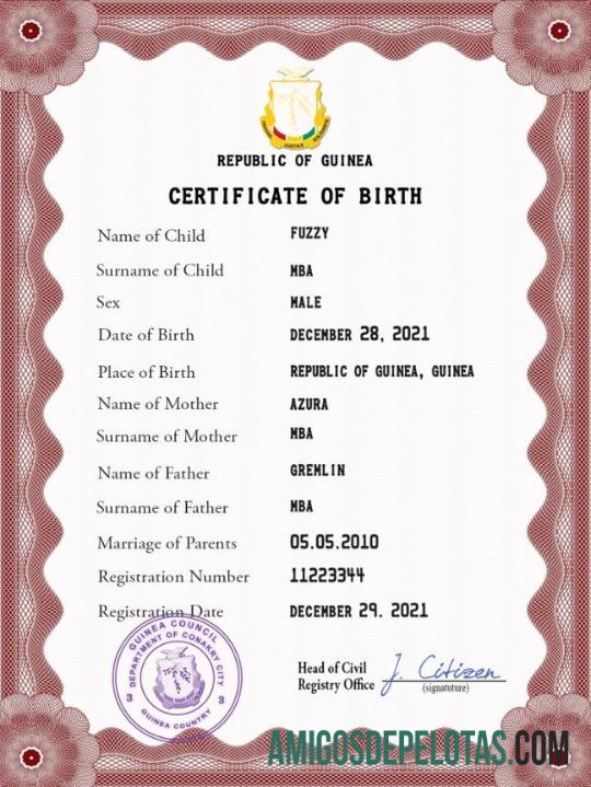 Para baixar modelo PSD de certidão de nascimento de registro vital da Guiné